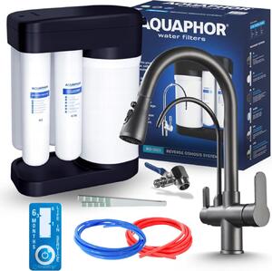 Miscelatore da cucina a 3 vie Nordic con sistema a osmosi inversa Morion 102S RO, bocca separata per l'acqua filtrata, doccetta estraibile, bocca girevole