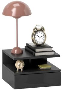 HOMCOM Comodino Sospeso per Camera da Letto con Cassetto e Ripiano Aperto in Legno, 35x32x22.5 cm, Nero Lucido | Aosom Italy