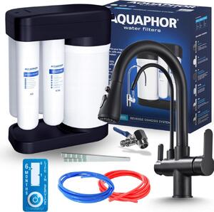 Miscelatore da cucina a 3 vie Nordic con sistema a osmosi inversa Morion 102S RO, bocca separata per l'acqua filtrata, doccetta estraibile, bocca girevole