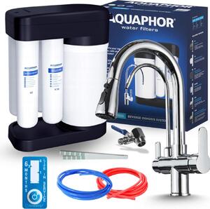 Miscelatore da cucina a 3 vie Nordic con sistema a osmosi inversa Morion 102S RO, bocca separata per l'acqua filtrata, doccetta estraibile, bocca girevole cromata