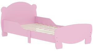 AIYAPLAY Lettino per Bambini con Testiera e Pediera a Orso e 2 Sponde Laterali, in Legno, 143.5x80x55 cm, Rosa