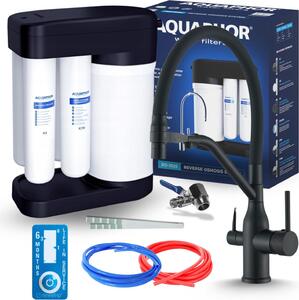 Rubinetto da cucina a 3 vie Ari Magneto con doccetta estraibile, canna girevole 360 gradi, collegamento filtro acqua, nero opaco