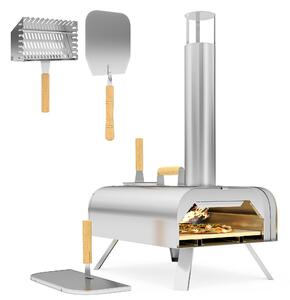 VivaGarden Forno per Pizza a Pellet di Legno con Pietra Refrattaria e Pala in Acciaio Inox 79x36x75 cm colore Argento - K631SR