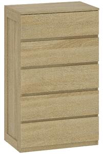 Cassettiera 5 Cassetti 60x39x100 cm in Legno con Guide in Metallo e Maniglie Scanalate color Faggio