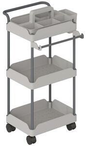 HOMCOM Carrello da Cucina con Ruote a 3 Livelli, con Cesti Esraibili e Porta Asciugamani Grigio | Aosom Italy
