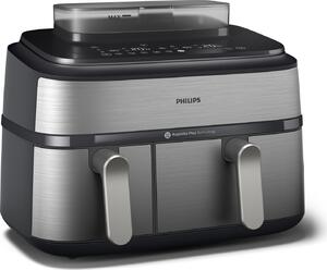 Philips OUTLET - Friggitrice ad Aria Capacit 9 Litri Potenza 2750 Watt con Doppio Cestello e Tecnologia RapidAir Plus colore Argento - NA555/00 Se
