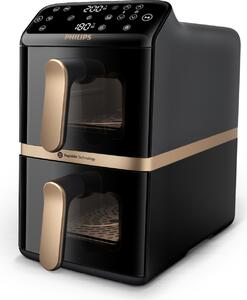 Philips Friggitrice ad Aria Doppio Cestello Capacit 10 Litri Potenza 2750 Watt Tecnologia Rapid Air con Timer e Termostato Regolabile colore Nero 