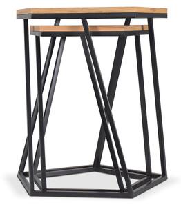 Set di 2 tavolini bassi in rovere e ferro battuto in stile industriale