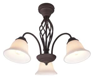 Rustica Plafoniera Metallo Ruggine Con 3 Diffusori Vetro Bianco D. 55Cm