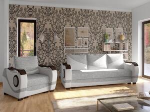 Salotto completo divano letto Norvegia - Ecopelle bianco+tessuto grigio chiaro