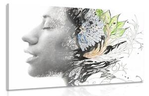 Quadro su tela – Donna con fiori dipinti