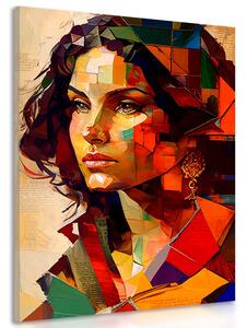 Quadro su tela – Profilo di donna in design patchwork