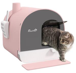 PawHut Lettiera per Gatti Chiusa con Vassoio Rimuovibile, Paletta e Filtro, 43x44x47cm, Rosa | Aosom