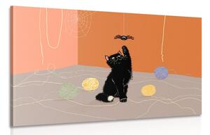 Quadro su tela – Gatto giocoso con gomitoli