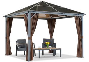 Gazebo da giardino Milos 3x3m con tende marroni Garden Point