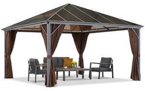 Gazebo da giardino Milos 4x4m con tende marroni Garden Point