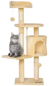 PawHut Tiragraffi per Gatto Albero Tiragraffi a 4 livello con corda sisal e Giocattolo, Beige 40 × 40 × 114cm|Aosom