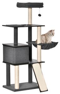 PawHut Albero Tiragraffi per Gatti Adulti e Gattini da 146cm, Pali in Sisal, Piattaforme, Casetta, Lettino e Cuscini Lavabili, Grigio scuro|Aosom