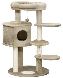 PawHut Albero Tiragraffi per Gatti con Pali in Sisal, Lettino, Casetta e Piattaforme, 55x55x94 cm, Marrone|Aosom