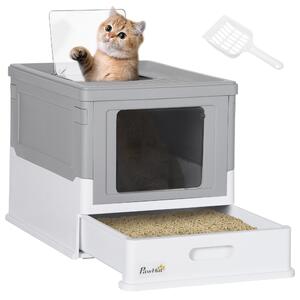 PawHut Lettiera per Gatti Chiusa in PP a 2 Porte con Paletta e Vassoio Estraibile, 47.5x35.5x36.7 cm|Aosom