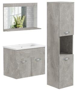 Kleankin Set Mobili Bagno con Mobile Lavabo 60cm e Lavandino in Ceramica, Colonna Bagno e Specchiera, Grigio|Aosom