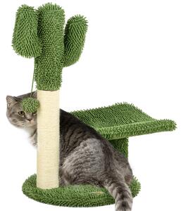 PawHut Albero per Gatti a forma di Cactus con Tiragraffi e Pallina da Gioco, 35x31x55.5 cm, Verde e Bianco|Aosom