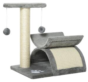 PawHut Albero Tiragraffi per Gatti in Peluche con Palo in Sisal, Cuccia e 2 Palline, 40x30x43cm, Grigio|Aosom