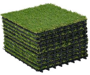 Outsunny Piastrelle da Giardino con Erba Sintetica 30x30cm 10 Pezzi, Prato Artificiale Realistico, Verde|Aosom