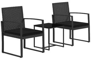 Outsunny Set da Giardino 3 Pezzi con 2 Sedie con Cuscini e Tavolino con Piano in Vetro, Effetto Rattan Nero|Aosom