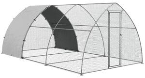 PawHut Recinto per Galline in Acciaio per 14-18 Animali con Porta Bloccabile, 3x5.6x2.2 m, Argento|Aosom