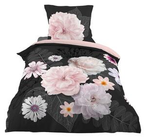 Biancheria da letto nera/rosa in cotone per letto singolo 140x200 cm Floral – douceur d'intérieur