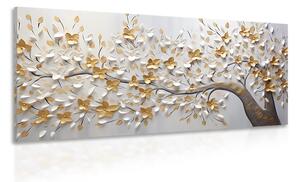 Stampa su tela – Albero con fiori bianco-dorati