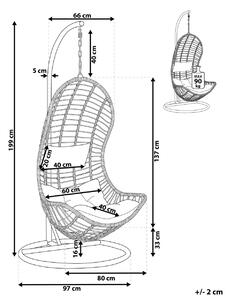 Sedia sospesa poltrona pensile in rattan beige con struttura in metallo per interni ed esterni a forma curva Boho Beliani