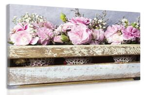 Quadro su tela – Fiori in cassetta di legno senza cuore