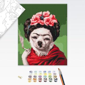 Dipingere con i numeri – Cane con sigaretta ispirato a Frida