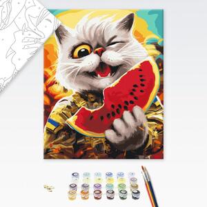Dipingere con i numeri – Gatto coraggioso con melone