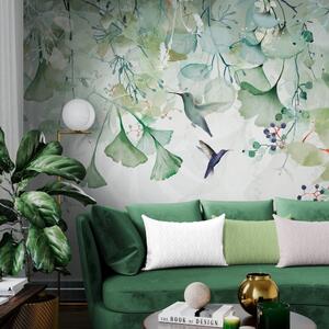 Carta da parati – Foglie Verdi con Colibrì
