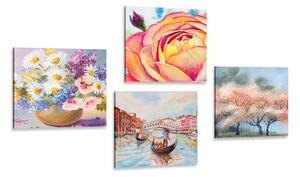 Set di quadri – Romantica Venezia con fiori