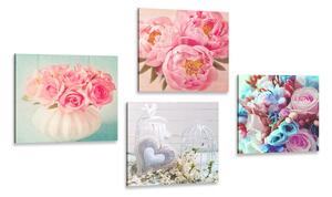 Set di quadri – Erba medica vintage con fiori