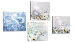 Set di quadri – Erba medica con fiore blu