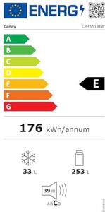 Candy Frigorifero da Incasso Monoporta Capacit 286 Litri Classe energetica E Raffreddamento Statico - CM4S518EW