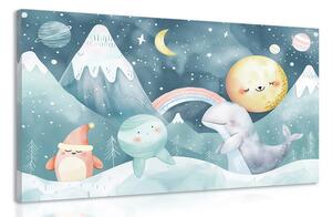 Stampa su tela – Per bambini: animali nel paesaggio innevato