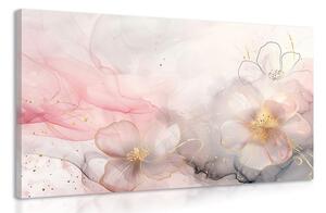 Quadro su tela – Fiori eleganti con tocco rosa-oro