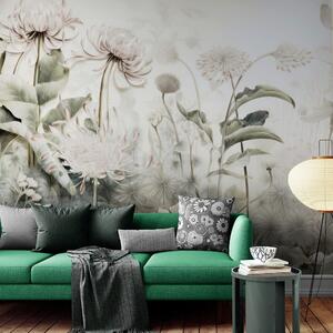Carta da parati – Fiori avvolti dalla natura con contrasto beige