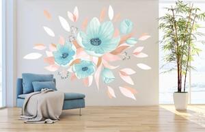Adesivo murale per interni raffigurante un bouquet di fiori blu 80 x 160 cm