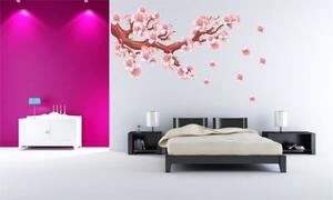 Adesivo murale per interni ramo fiorito con fiori rosa 50 x 100 cm