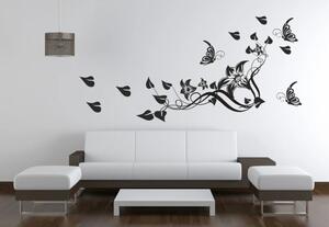 Adesivo murale per interni con fiori, farfalle e foglie 50 x 100 cm