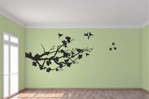Adesivo murale per interni ramo d'albero e uccelli in volo 50 x 100 cm