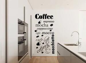 Adesivo da parete per la cucina con i nomi dei diversi tipi di caffè 50 x 100 cm