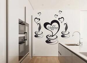 Adesivo da parete per cucina con motivo di caffè e cuori 100 x 200 cm